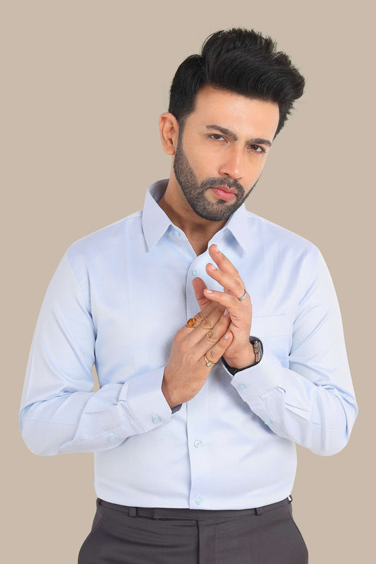 Blue Self Design Shirt – Premium Cotton | Smart & Elegant Look