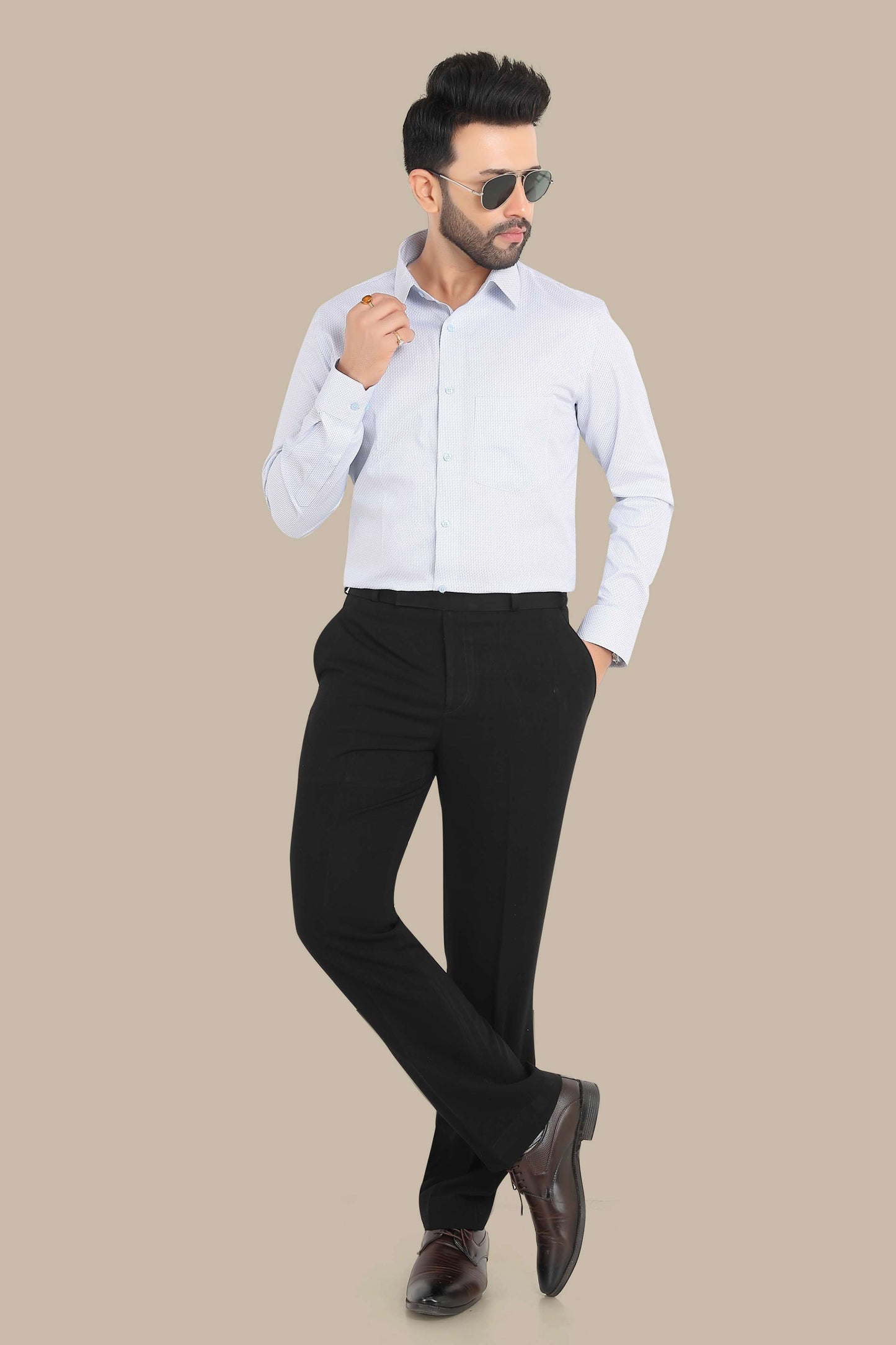 Sky Blue Self Design Shirt – Premium Cotton | Smart & Elegant Look