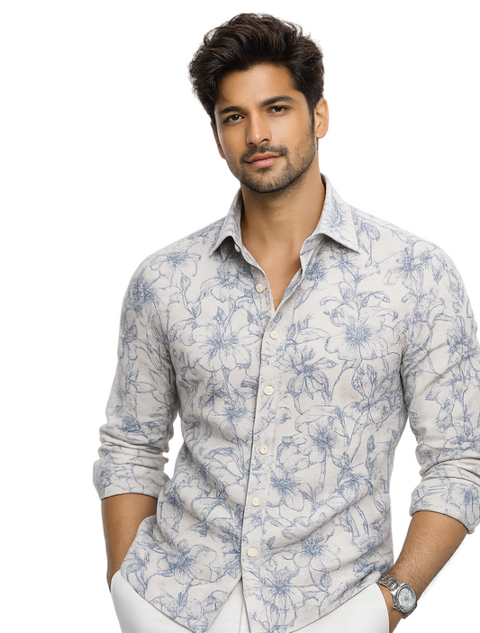Azure Bloom Premium Floral Cotton Shirt