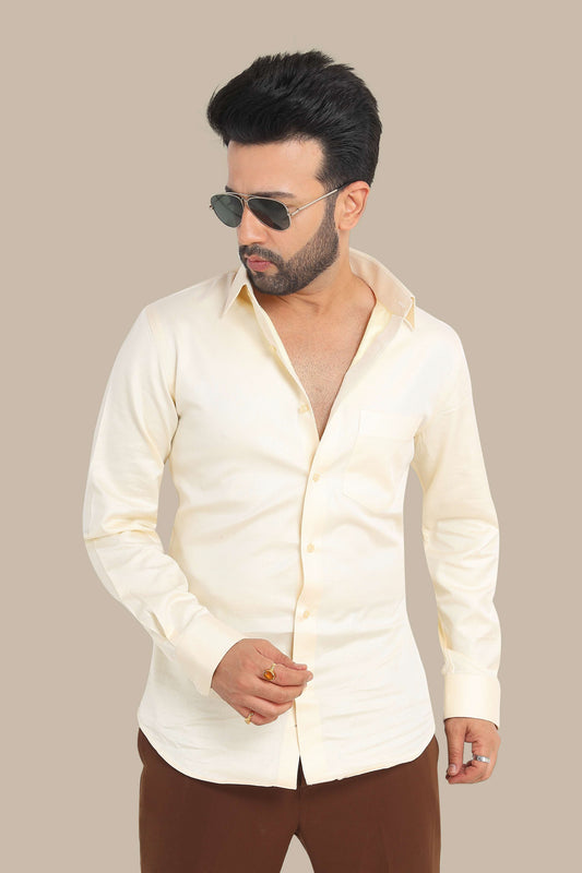 Dobby Plain Yellow Shirt – Premium Cotton | Fresh & Elegant Wear