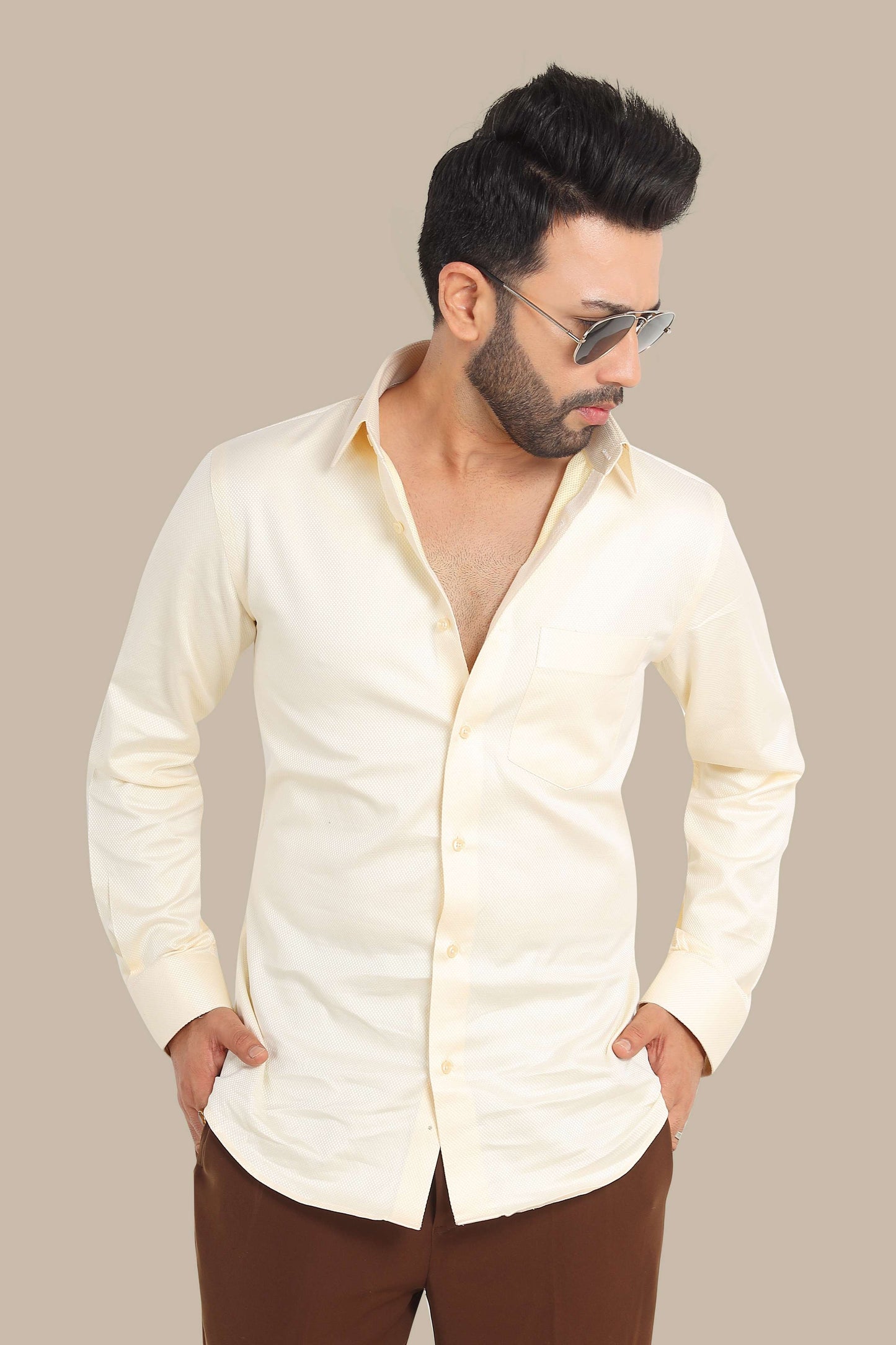 Dobby Plain Yellow Shirt – Premium Cotton | Fresh & Elegant Wear