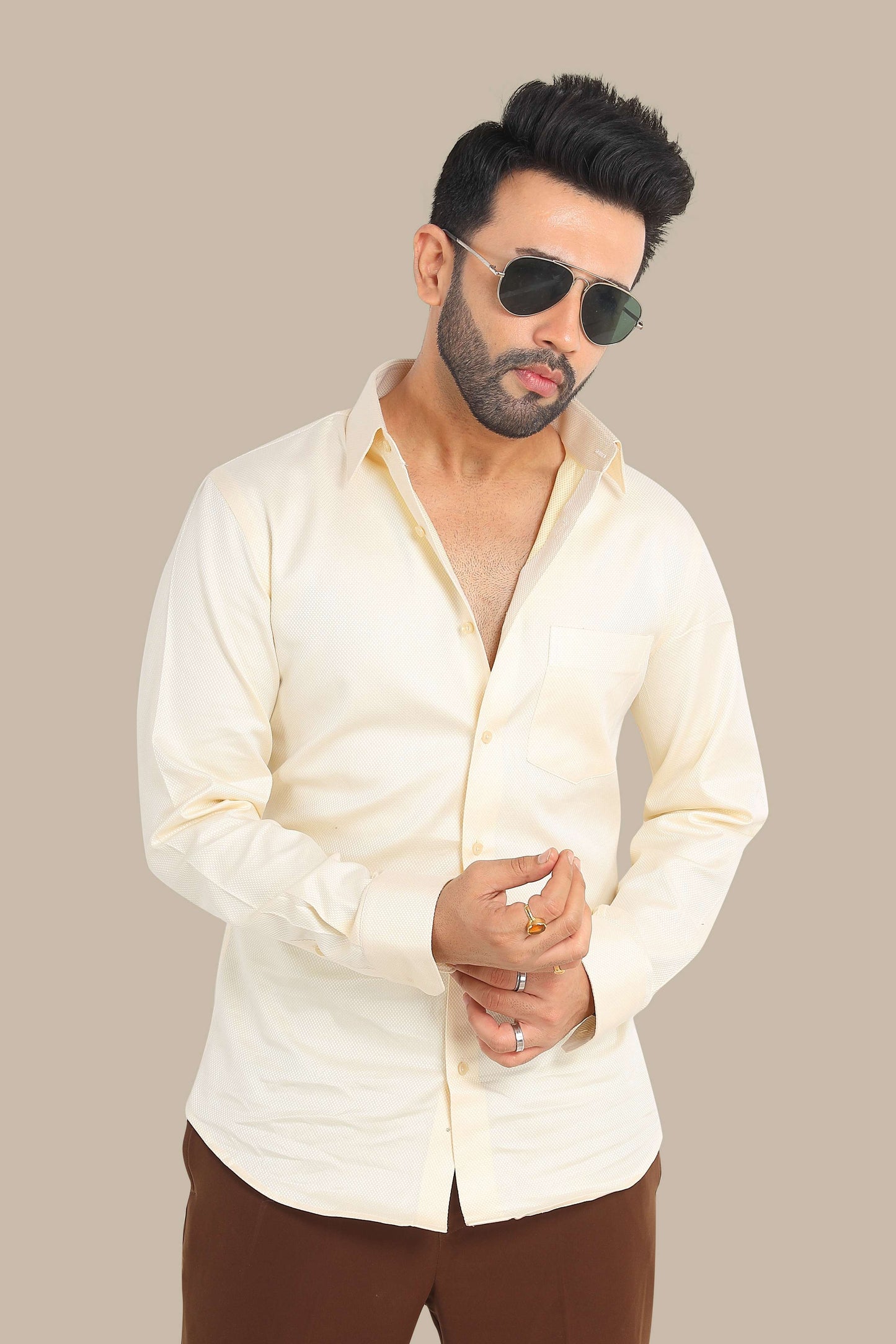 Dobby Plain Yellow Shirt – Premium Cotton | Fresh & Elegant Wear