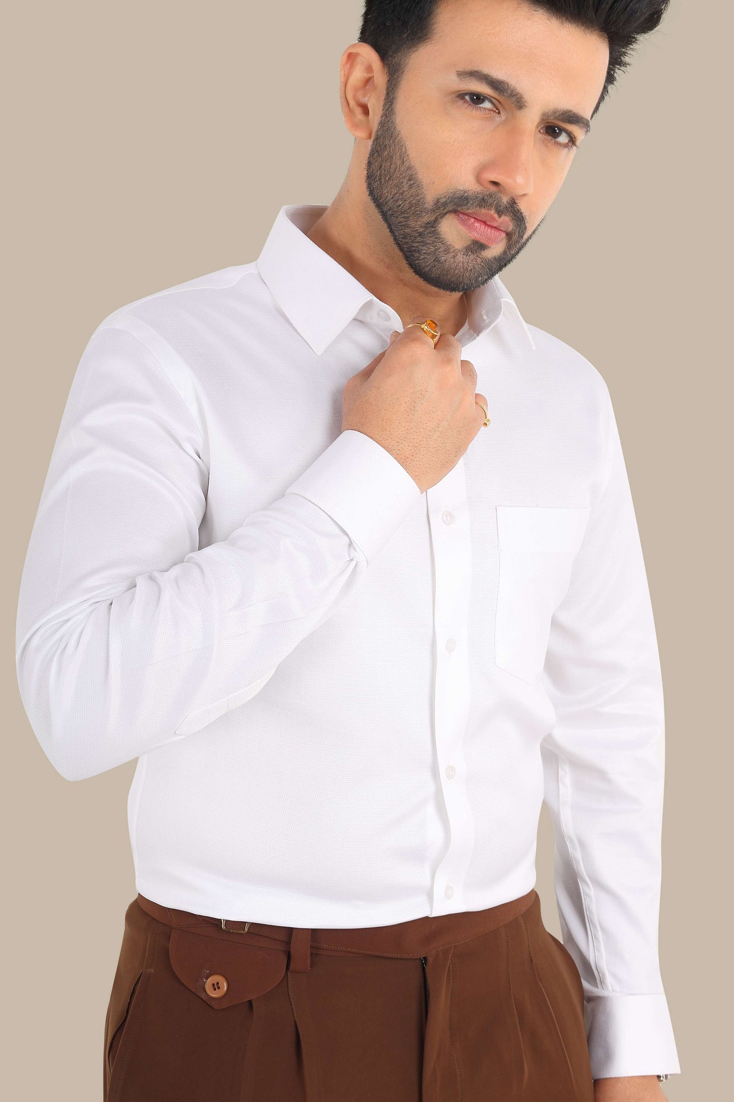 Dobby Plain White Shirt – Premium Cotton | Classic & Elegant Wear