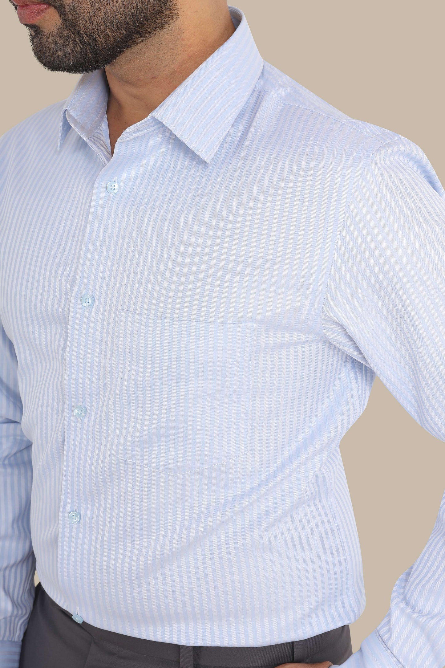 Sky Blue Stripe Design Shirt – Premium Cotton | Smart & Modern Style