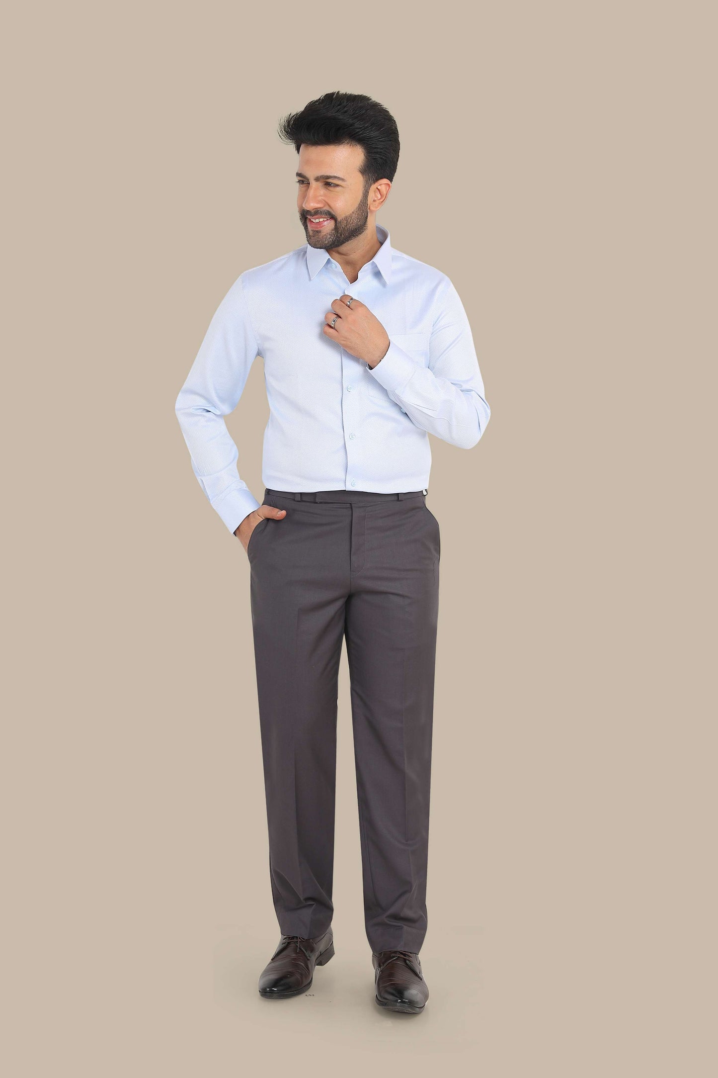 Blue Self Design Shirt – Premium Cotton | Smart & Elegant Look