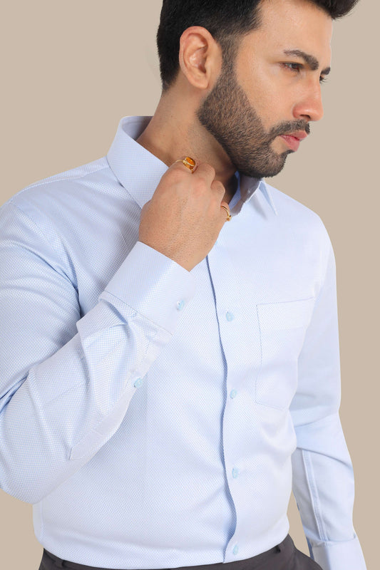 Blue Self Design Shirt – Premium Cotton | Smart & Elegant Look