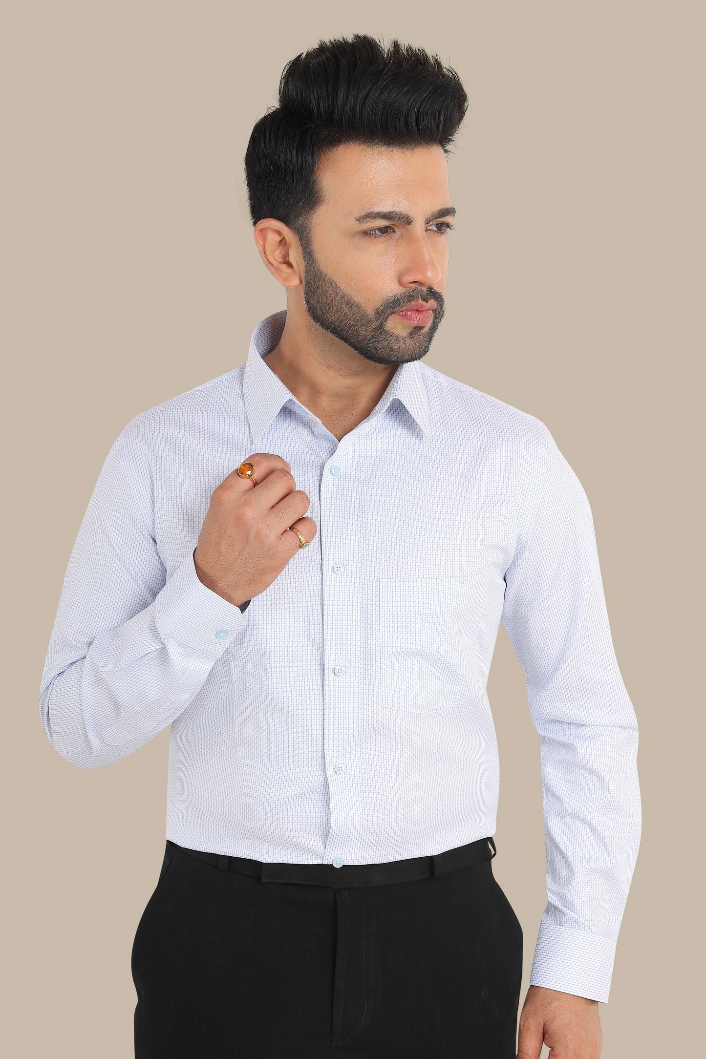 Sky Blue Self Design Shirt – Premium Cotton | Smart & Elegant Look
