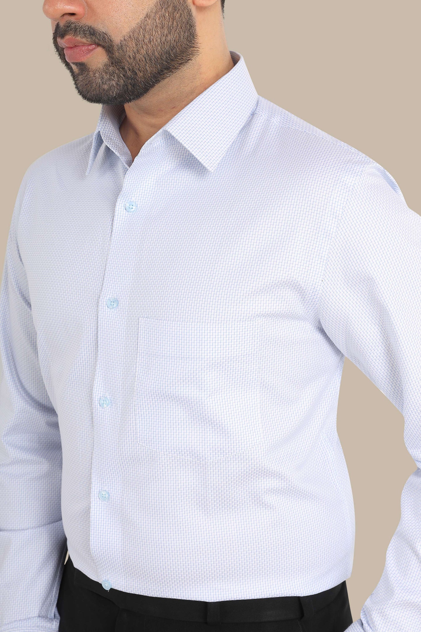 Sky Blue Self Design Shirt – Premium Cotton | Smart & Elegant Look