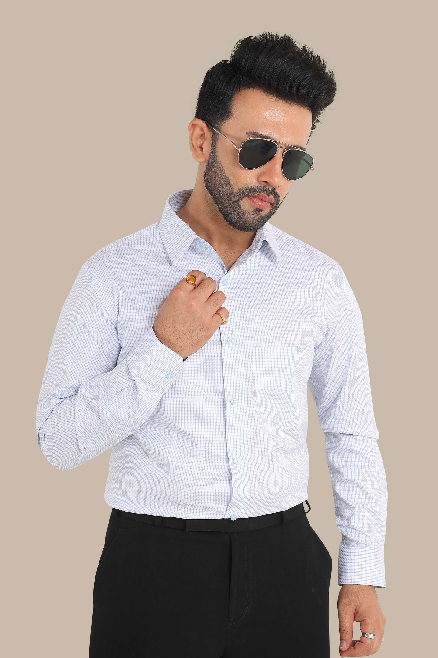 Sky Blue Self Design Shirt – Premium Cotton | Smart & Elegant Look