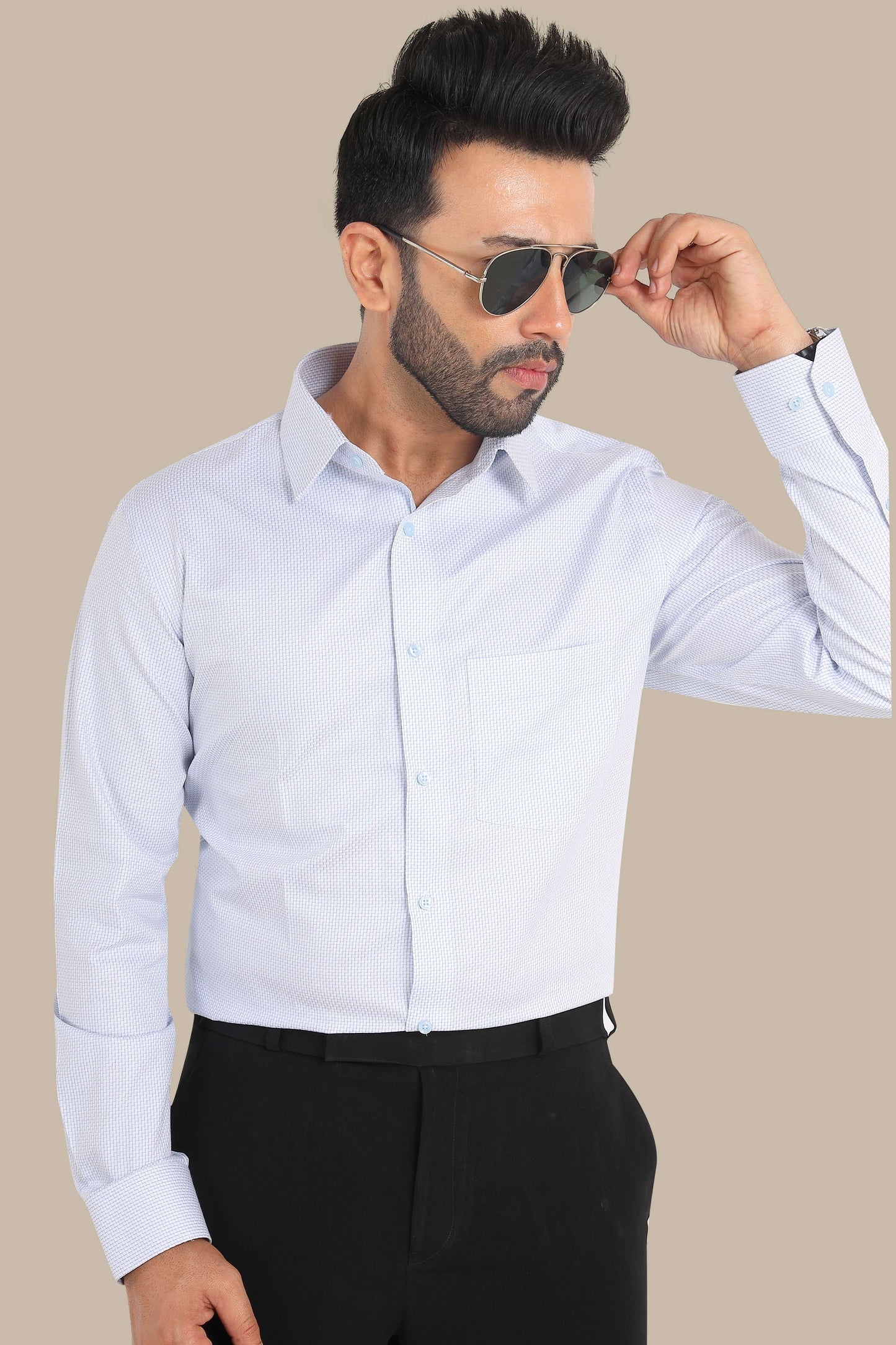 Sky Blue Self Design Shirt – Premium Cotton | Smart & Elegant Look