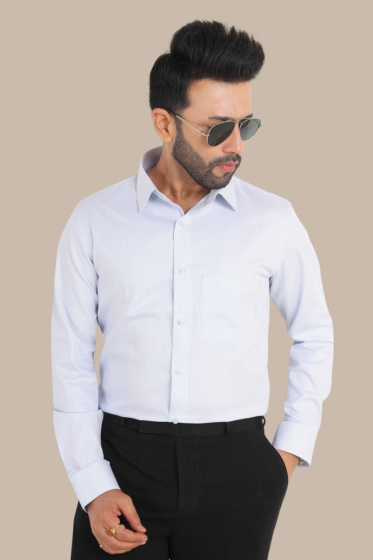 Sky Blue Self Design Shirt – Premium Cotton | Smart & Elegant Look