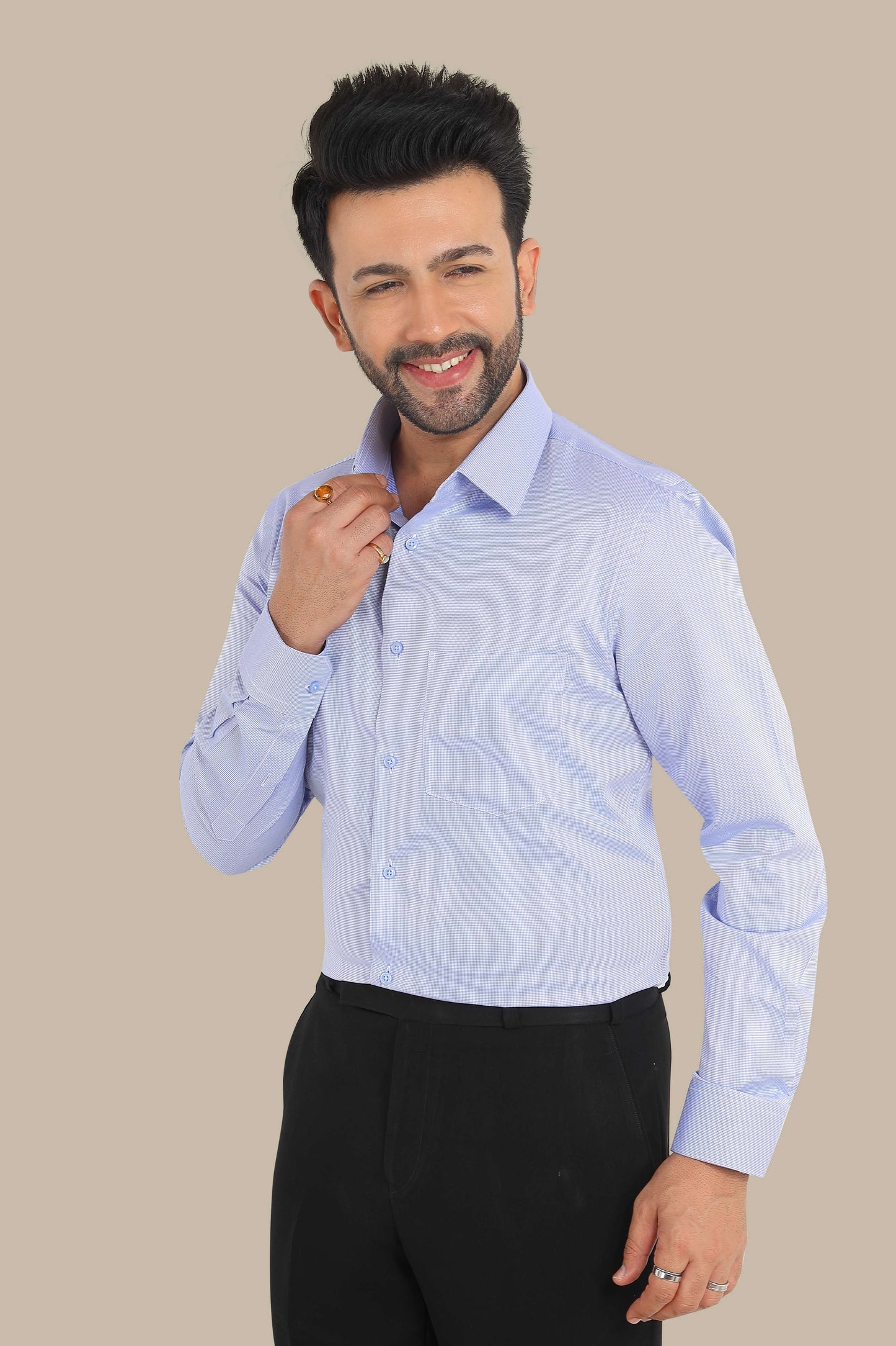 Light Blue Self Design Shirt – Premium Cotton | Smart & Stylish Wear