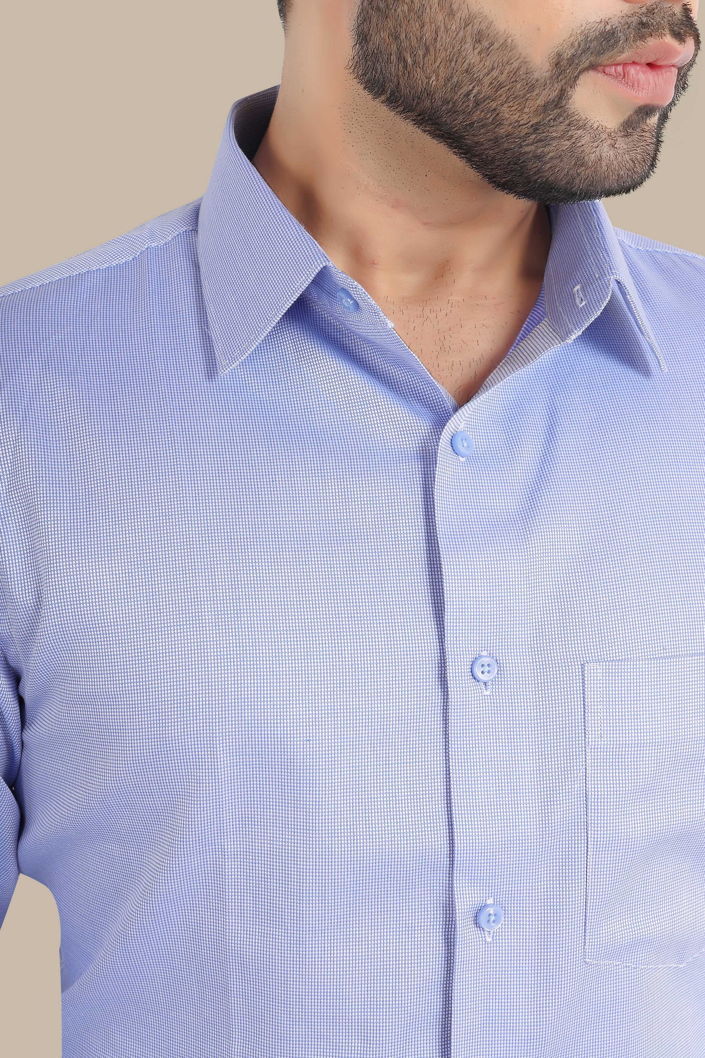 Light Blue Self Design Shirt – Premium Cotton | Smart & Stylish Wear