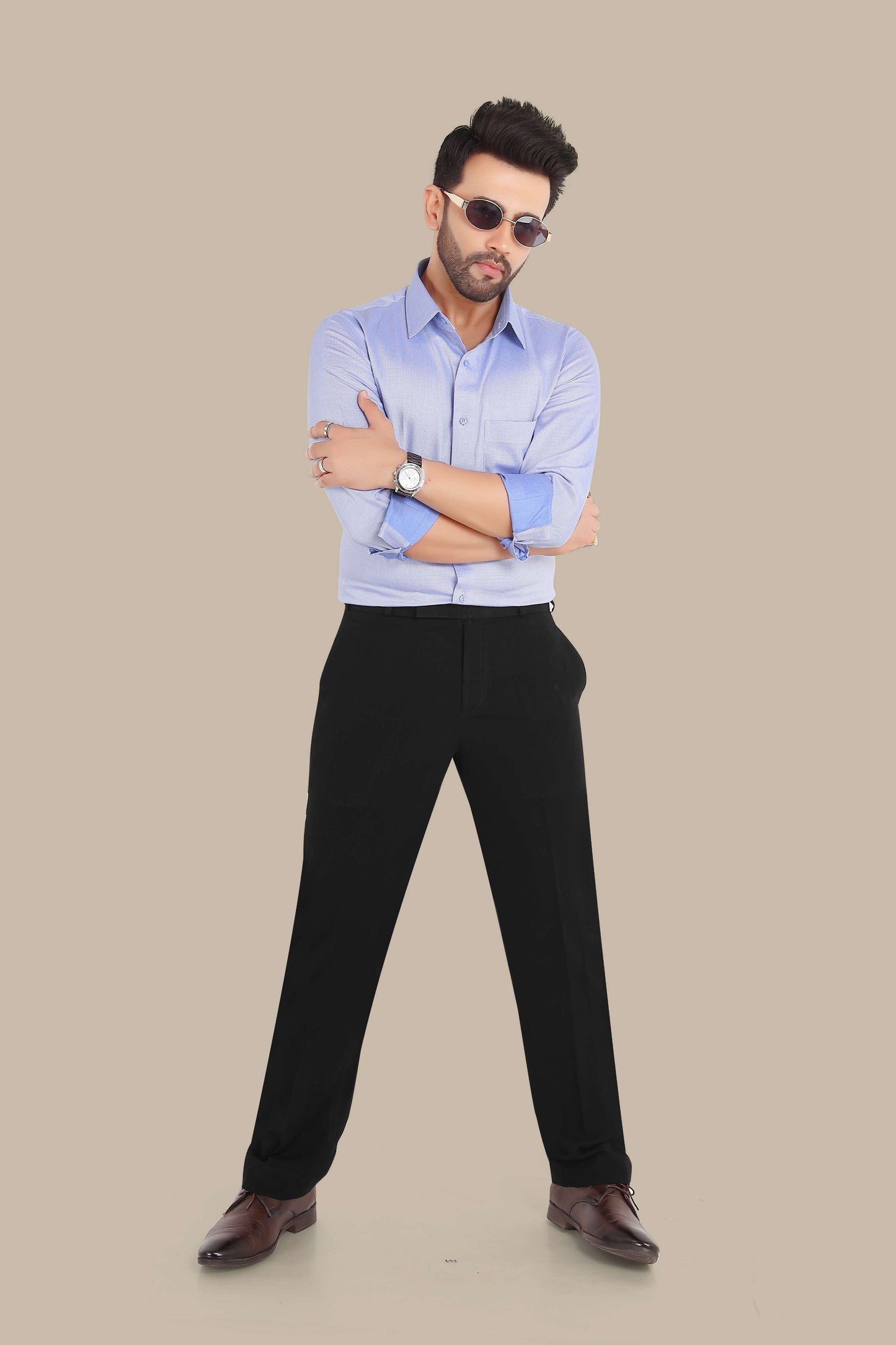 Light Blue Self Design Shirt – Premium Cotton | Smart & Stylish Wear