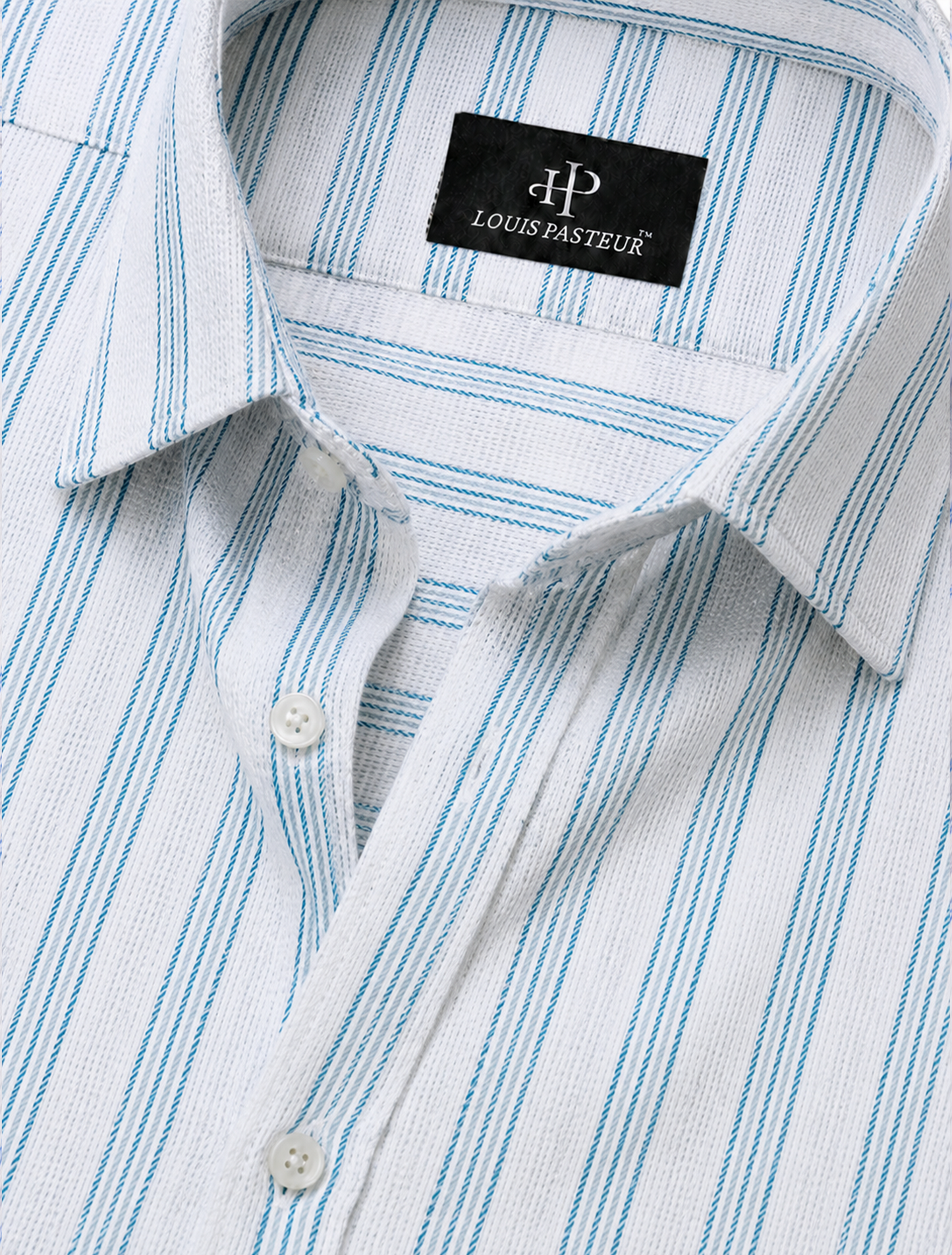 Sky Blue Striped Linen Blend Shirt