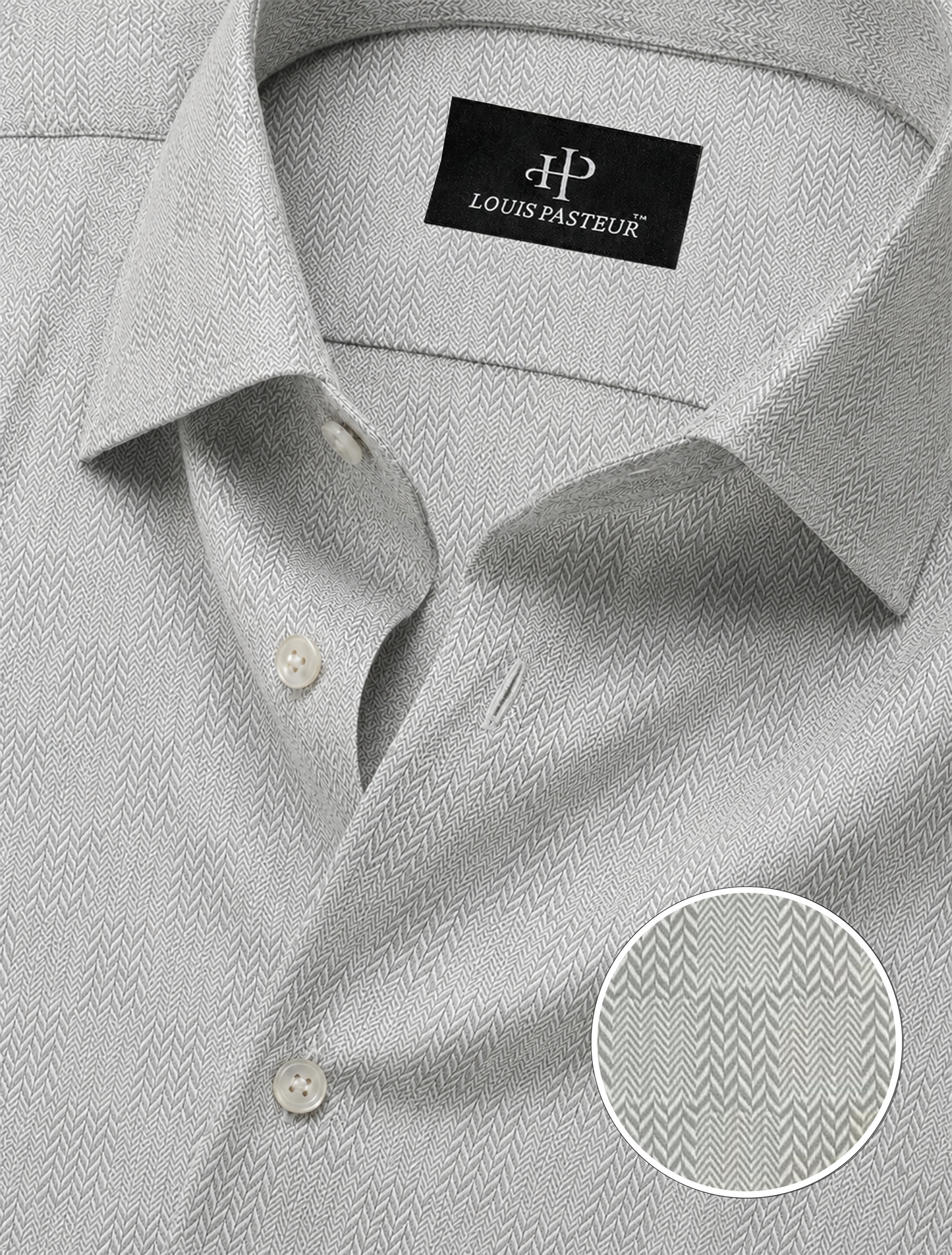 Pearl Grey Micro Herringbone Cotton Shirt