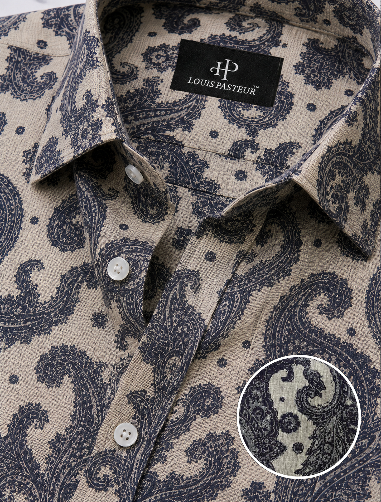 Charcoal Paisley Print Shirt in Sand Beige