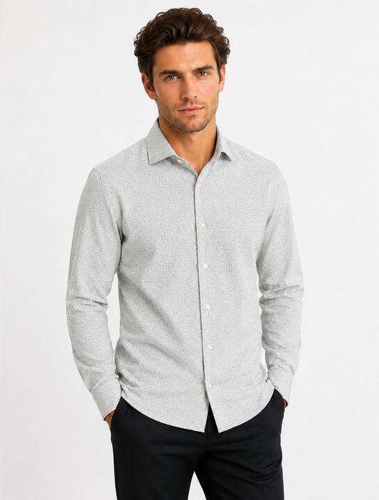 Pearl Grey Micro Herringbone Cotton Shirt
