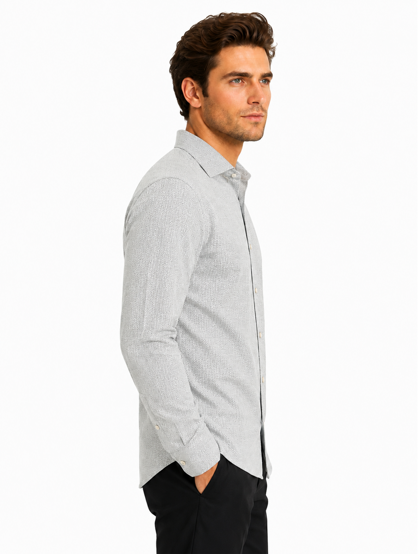 Pearl Grey Micro Herringbone Cotton Shirt