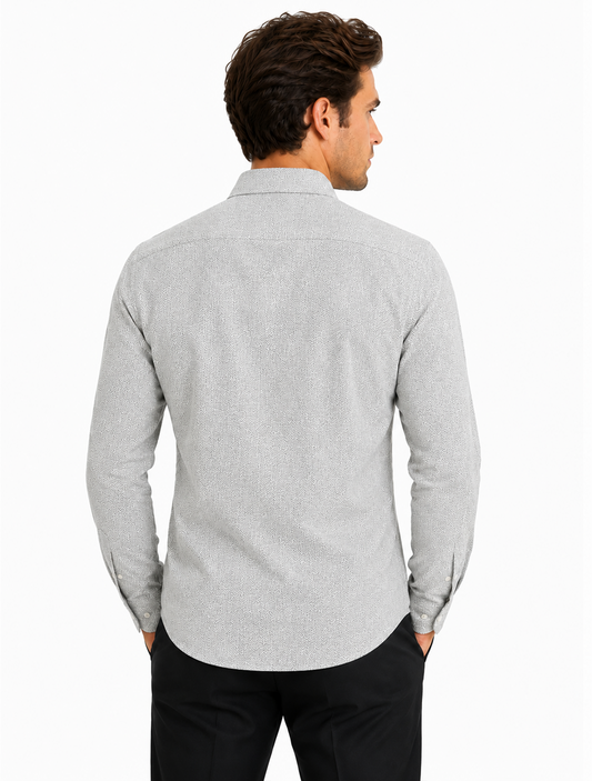 Pearl Grey Micro Herringbone Cotton Shirt