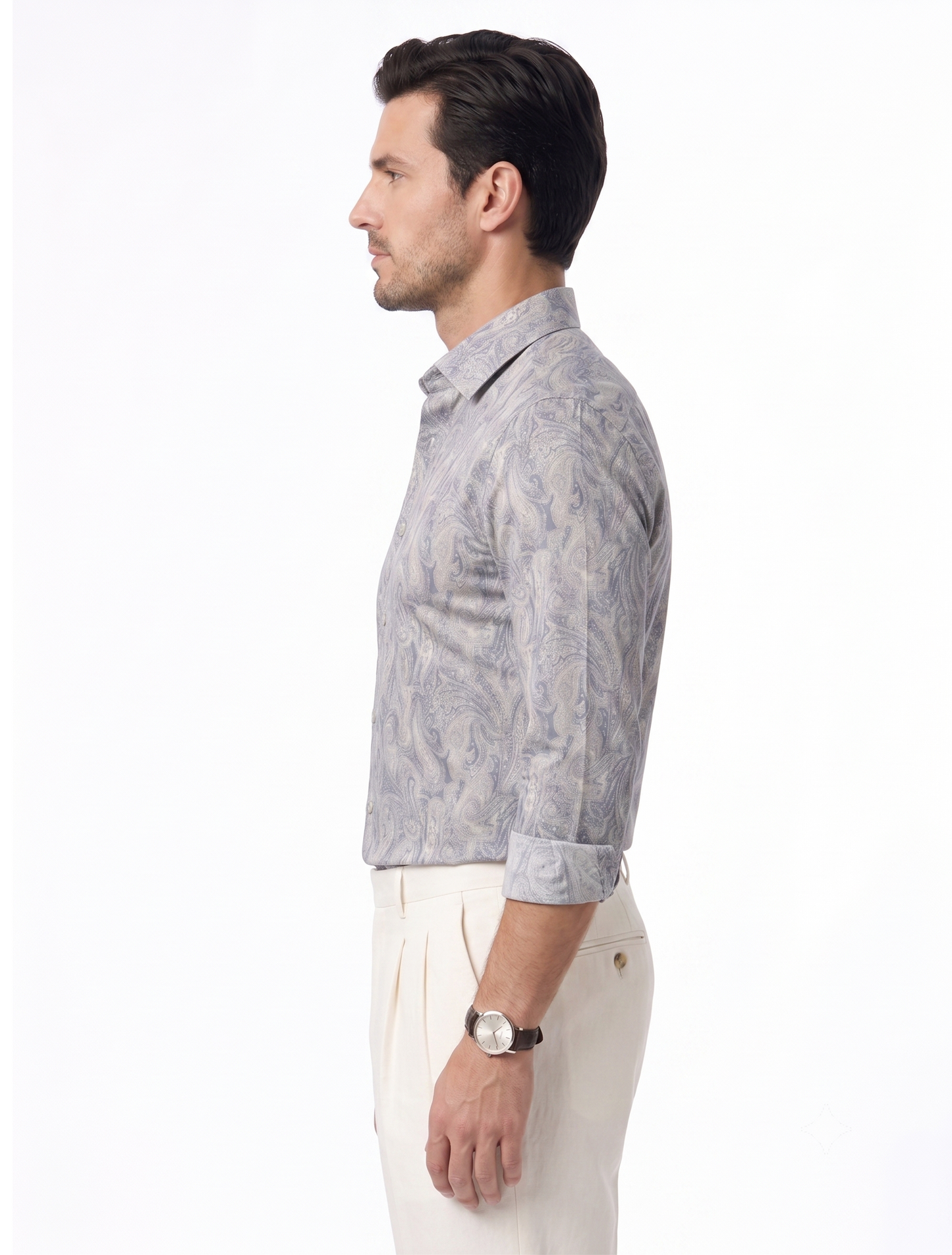 Men's Silver Grey Paisley Print Shirt | Premium Designer Formal Shirt