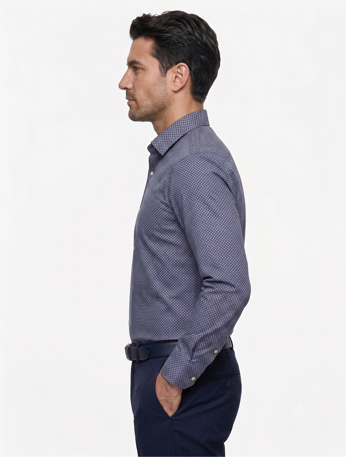 Men's Navy Micro Geometric Print Shirt | Premium Formal Shirt