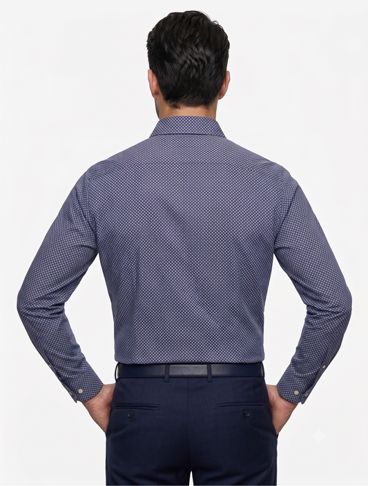 Men's Navy Micro Geometric Print Shirt | Premium Formal Shirt