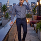 Men's Navy Micro Geometric Print Shirt | Premium Formal Shirt