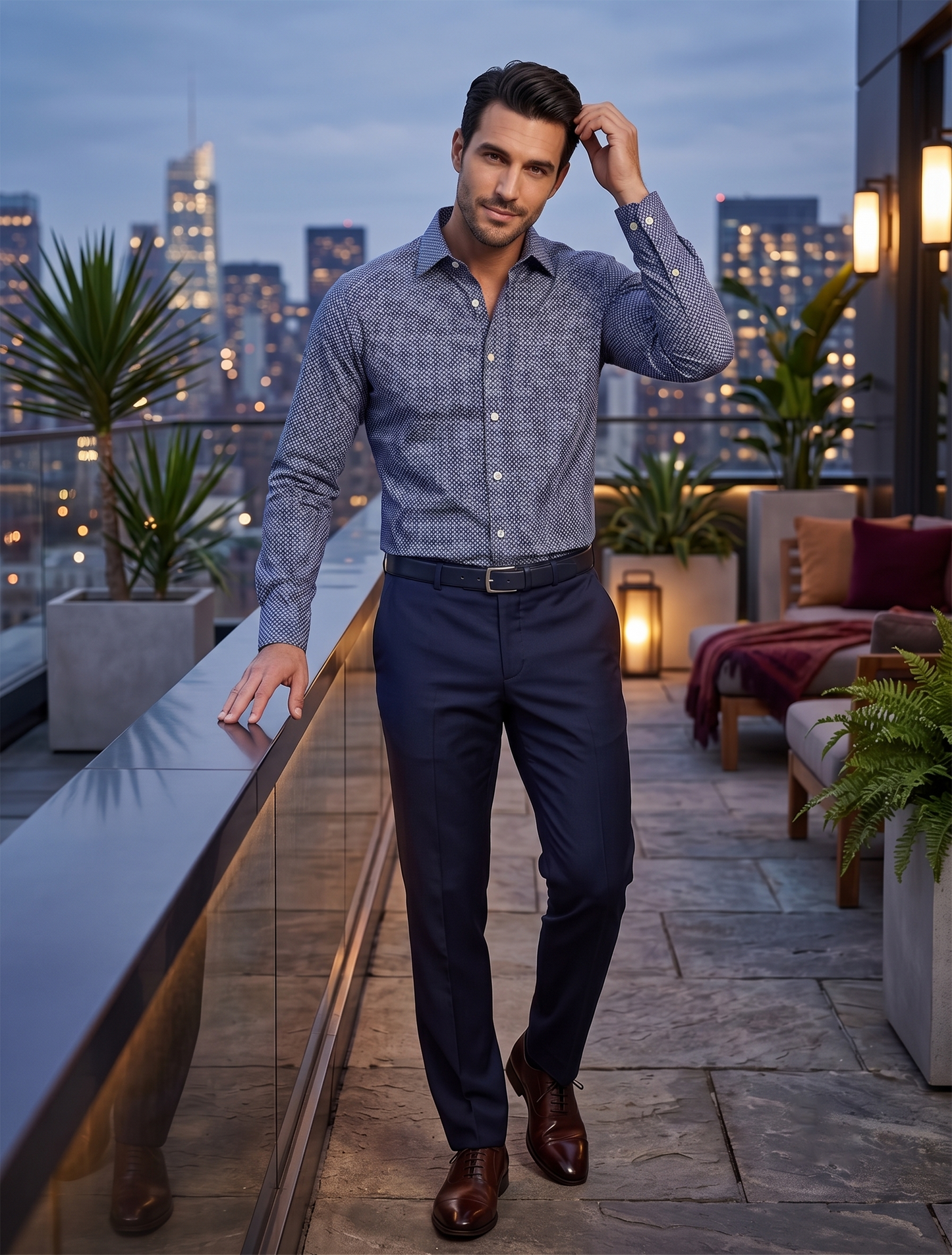 Men's Navy Micro Geometric Print Shirt | Premium Formal Shirt