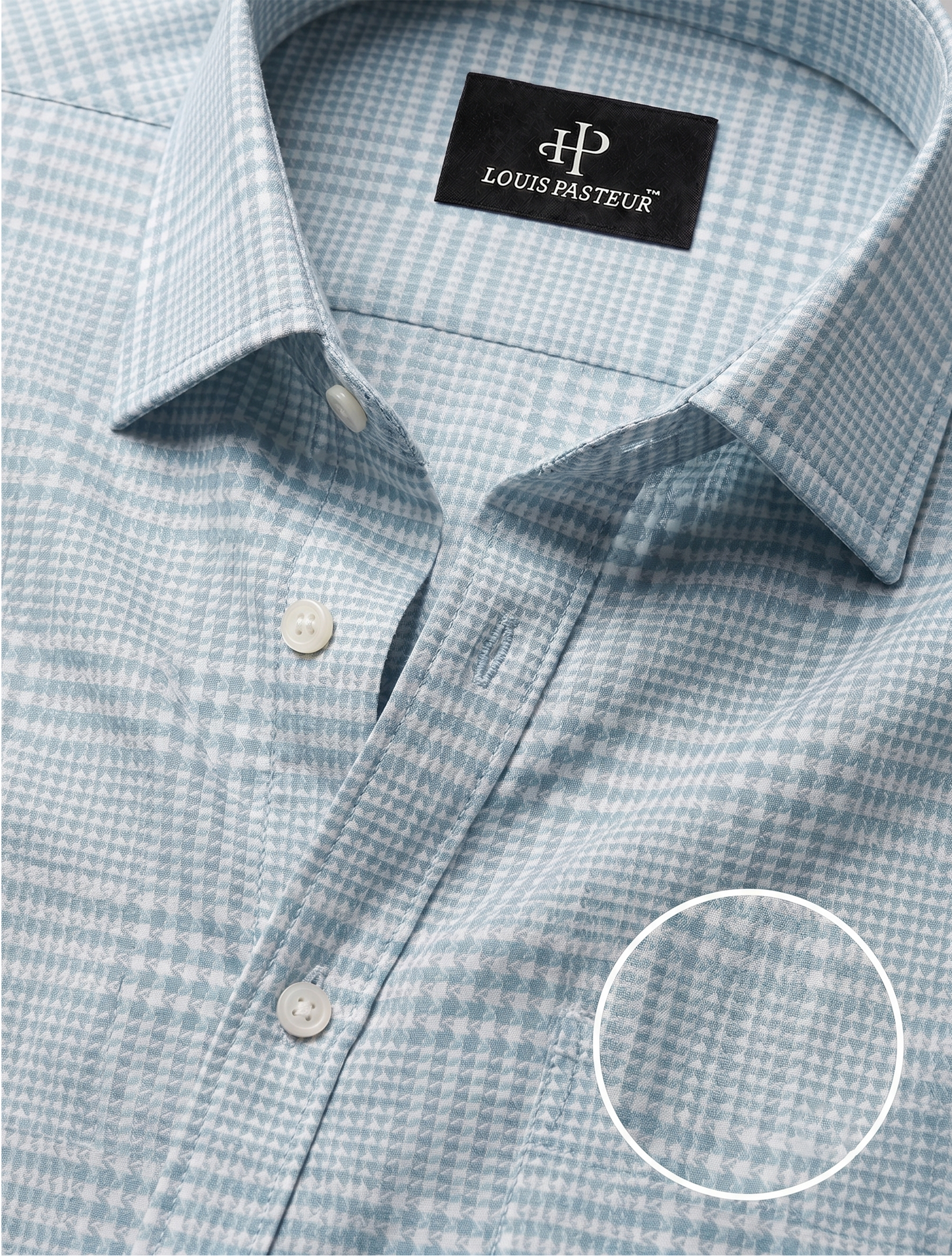 Louis Pasteur Premium Sky Blue Checked Cotton Shirt for Men