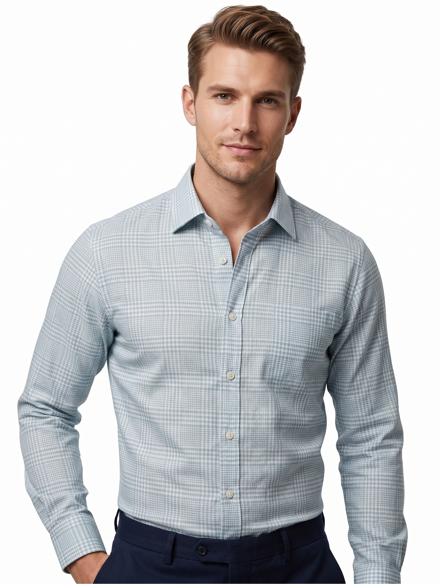 Louis Pasteur Premium Sky Blue Checked Cotton Shirt for Men
