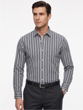 Louis Pasteur Premium Grey Vertical Striped Cotton Shirt for Men