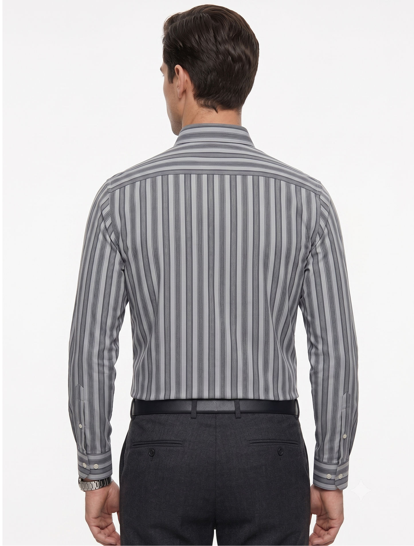 Louis Pasteur Premium Grey Vertical Striped Cotton Shirt for Men