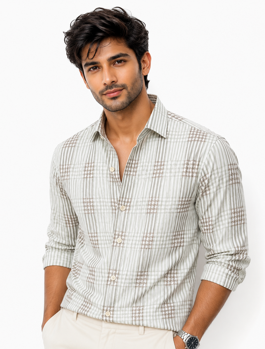 Sage Heritage Windowpane Premium Cotton Shirt