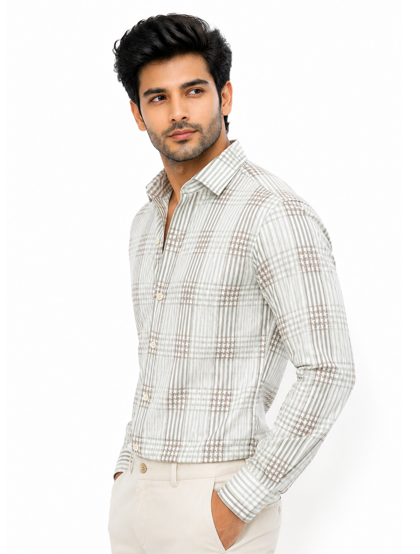 Sage Heritage Windowpane Premium Cotton Shirt