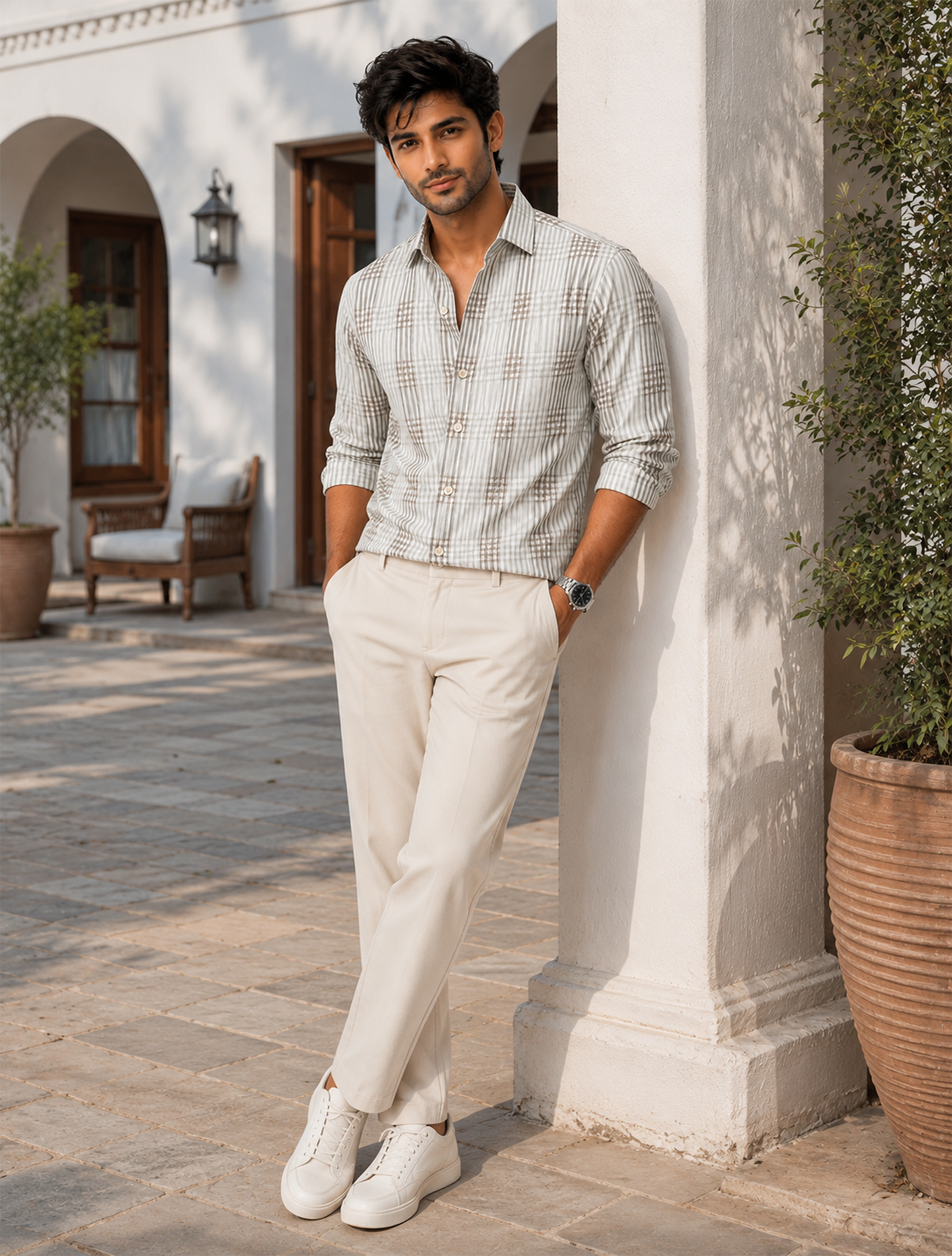 Sage Heritage Windowpane Premium Cotton Shirt