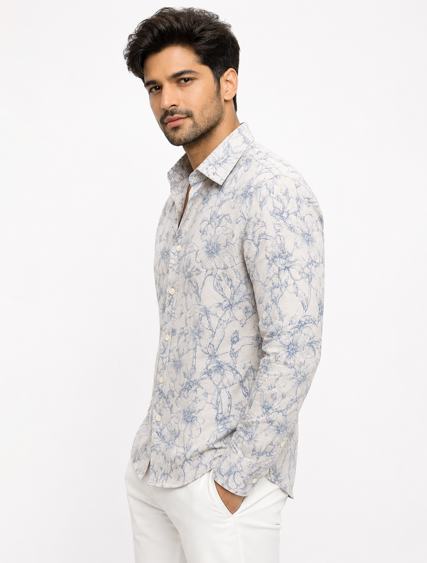 Azure Bloom Premium Floral Cotton Shirt