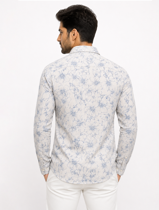 Azure Bloom Premium Floral Cotton Shirt