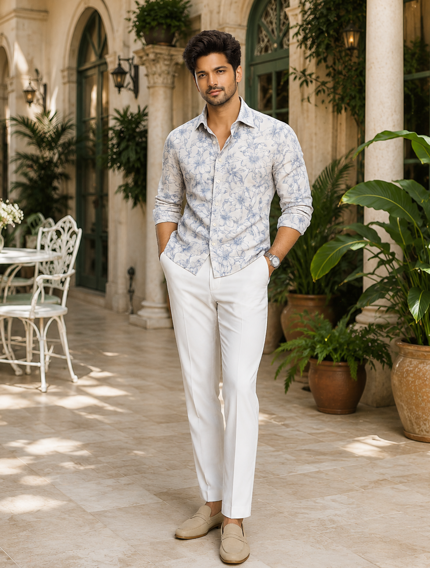 Azure Bloom Premium Floral Cotton Shirt