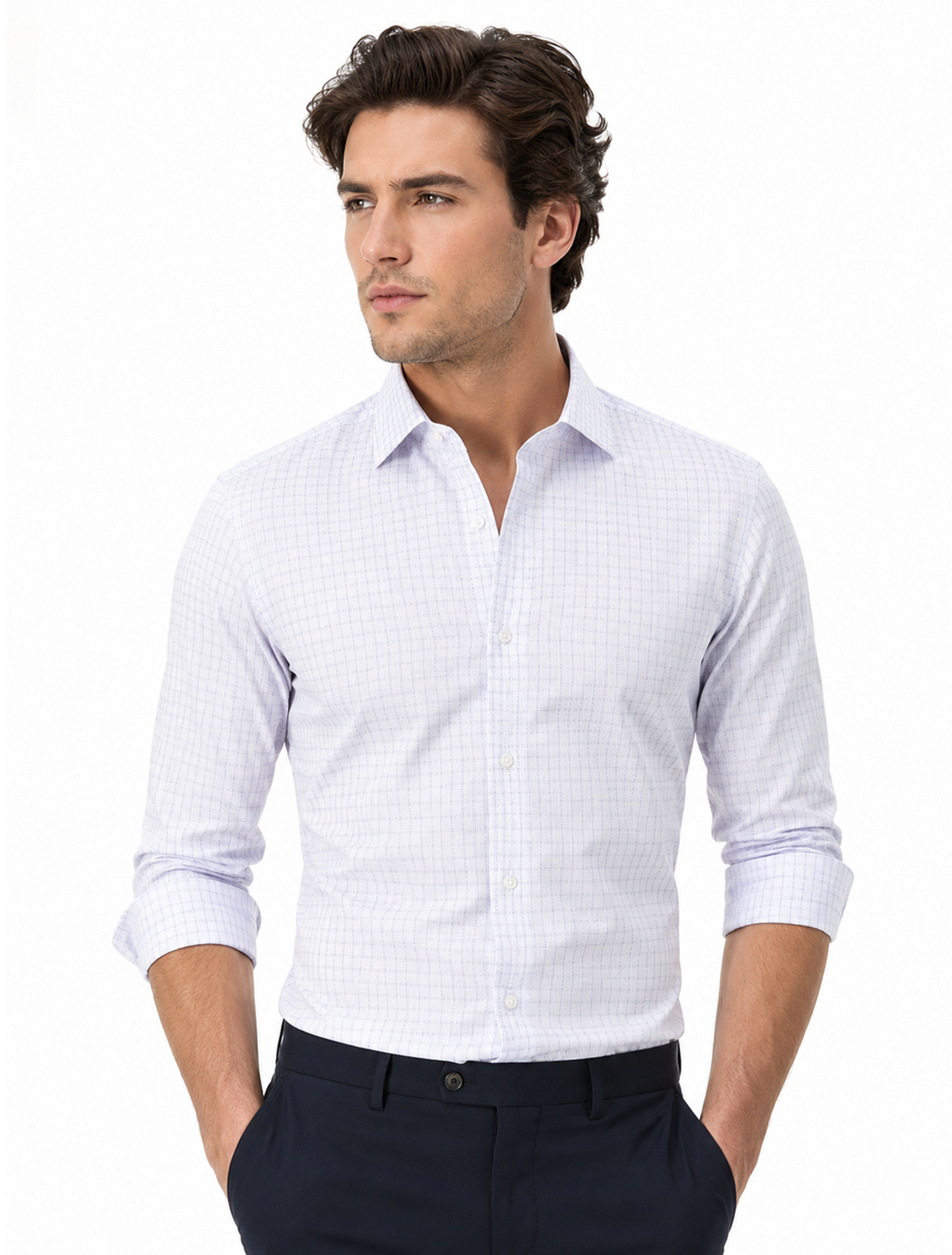 Premium White & Blue Micro Check Cotton Formal Shirt
