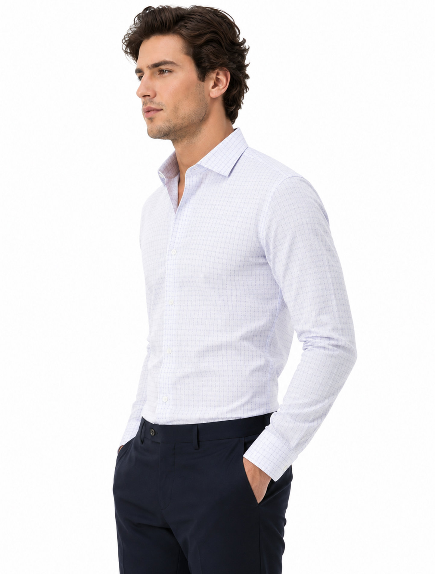 Premium White & Blue Micro Check Cotton Formal Shirt