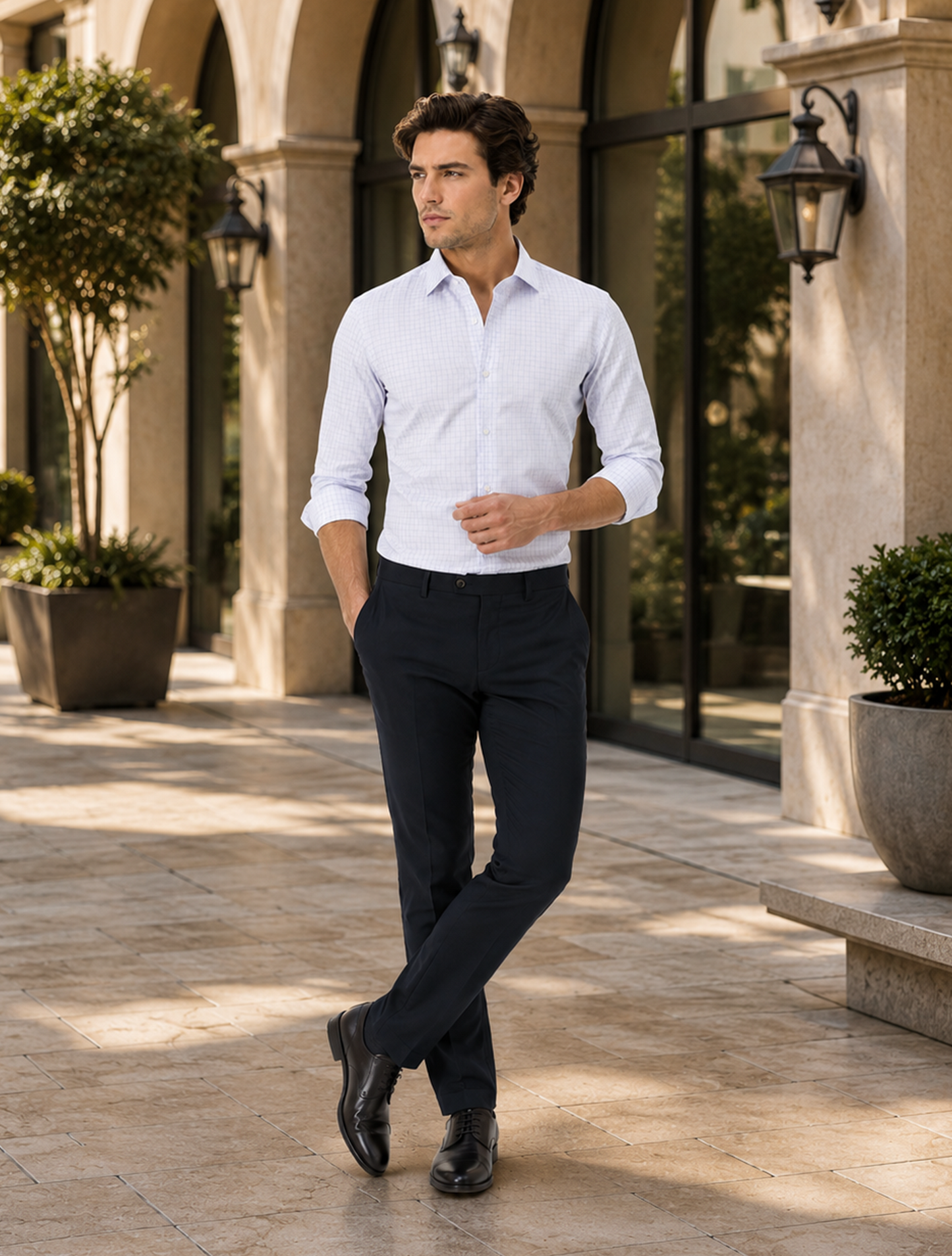 Premium White & Blue Micro Check Cotton Formal Shirt