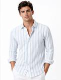 Sky Blue Striped Linen Blend Shirt