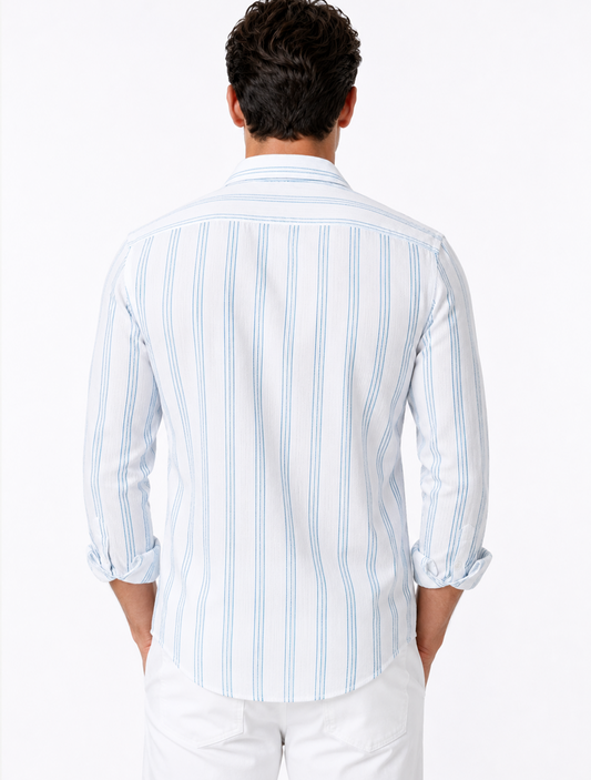 Sky Blue Striped Linen Blend Shirt