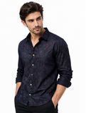 Men's Navy Blue Abstract Paisley Print Cotton Full Sleeve Shirt