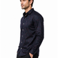 Men's Navy Blue Abstract Paisley Print Cotton Full Sleeve Shirt