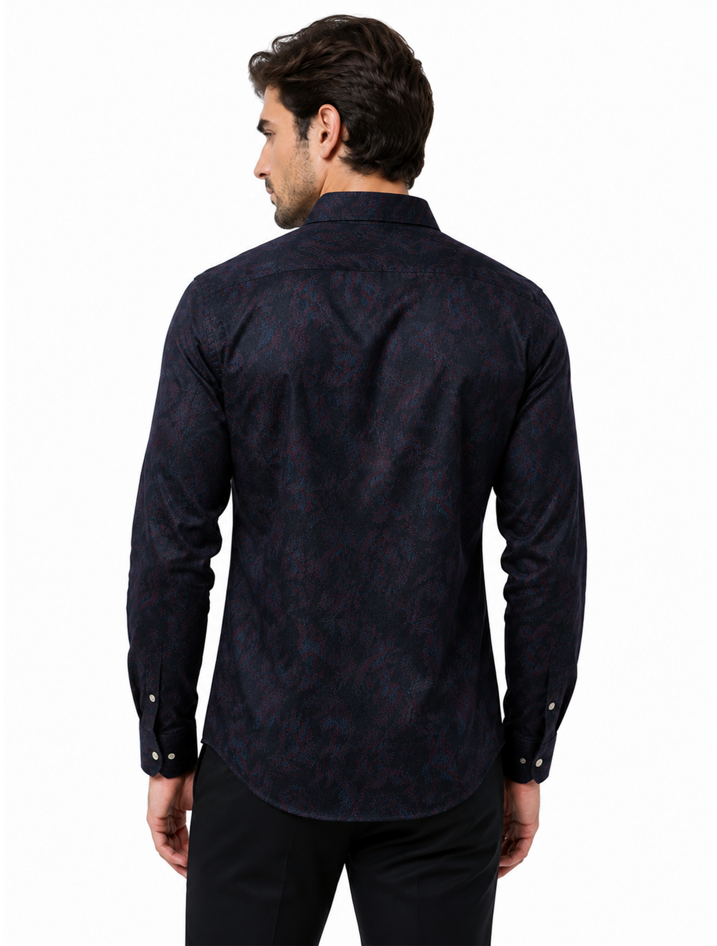Men's Navy Blue Abstract Paisley Print Cotton Full Sleeve Shirt