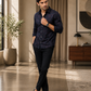 Men's Navy Blue Abstract Paisley Print Cotton Full Sleeve Shirt