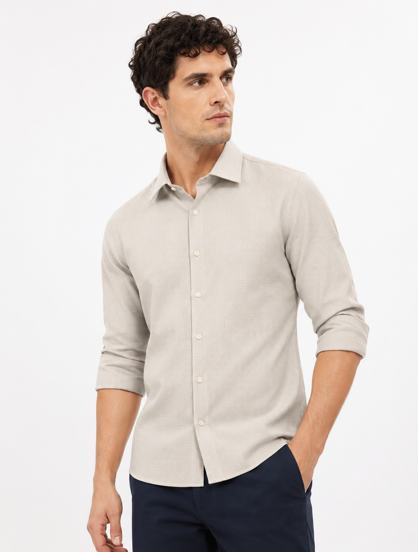 Premium Cotton Beige Micro Check Shirt