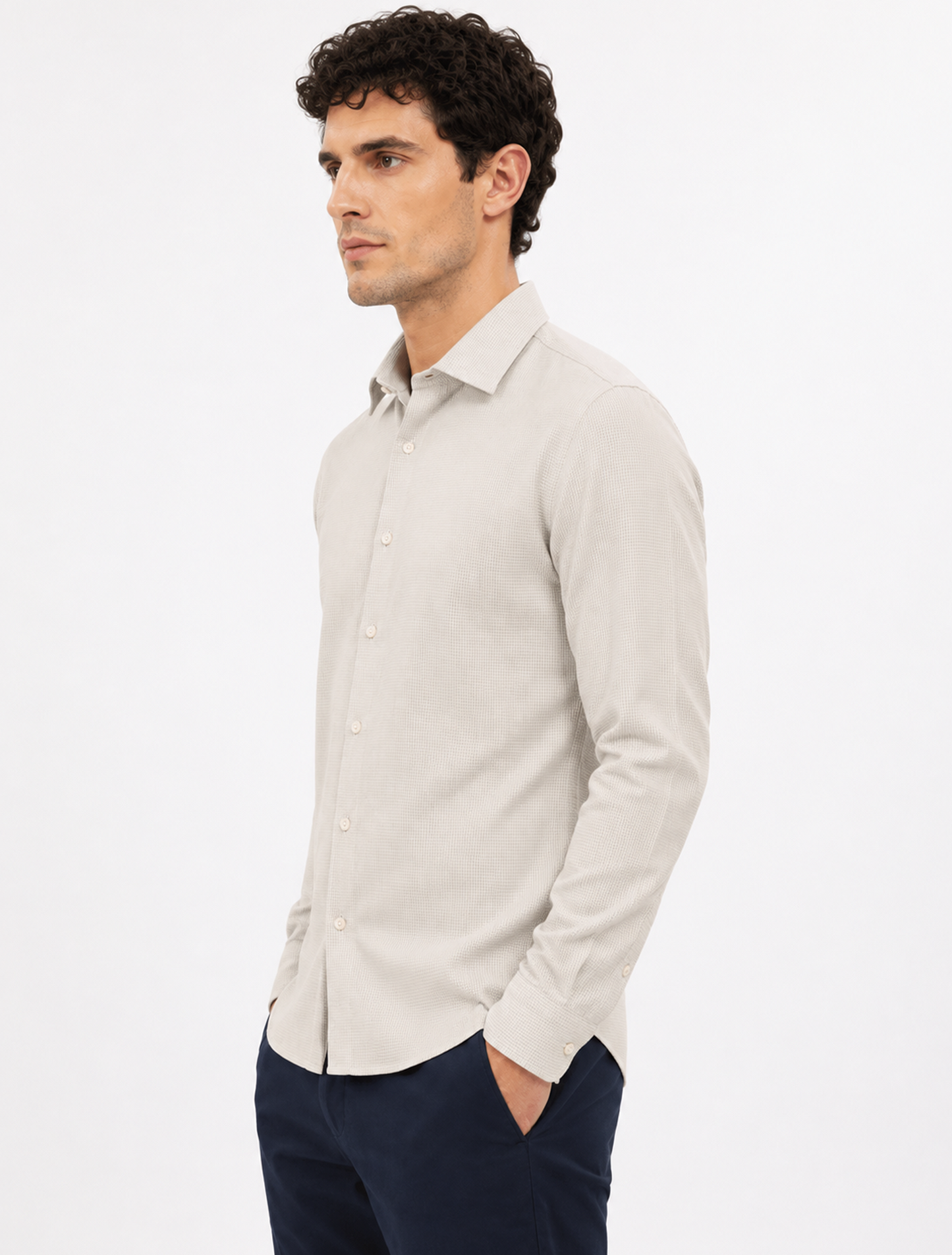 Premium Cotton Beige Micro Check Shirt